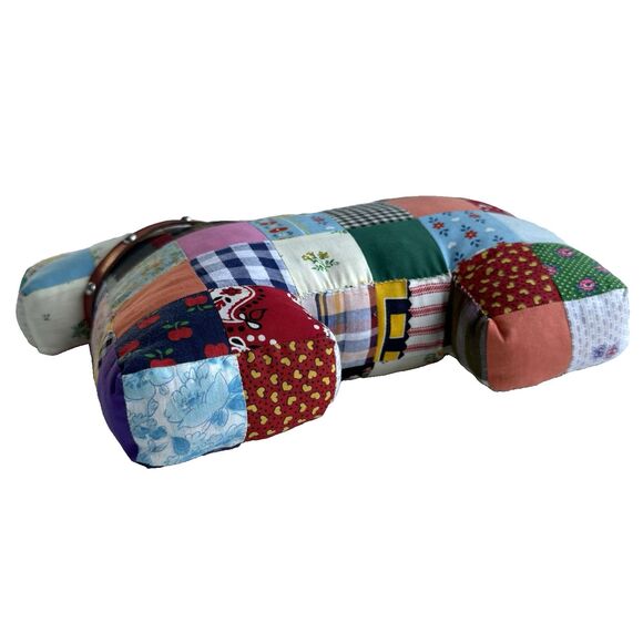 Vintage 1950s Handmade Patchwork Quilt Scottie Dog w Collar Pillow 14X14 Stuffie - Picture 10 of 10